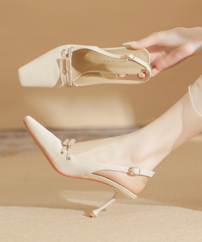 Sheepskin high-heeled shoes fine-root sandals for women
