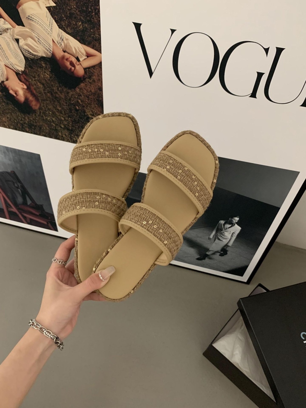 Summer weave cozy flat Korean style wears outside slippers
