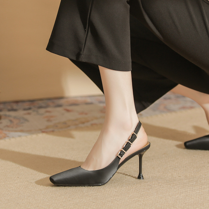 Simple high-heeled shoes sheepskin sandals