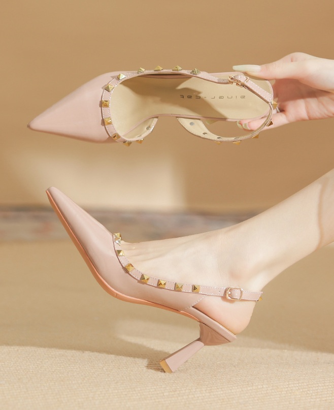 Patent leather summer sandals rivet high-heeled shoes