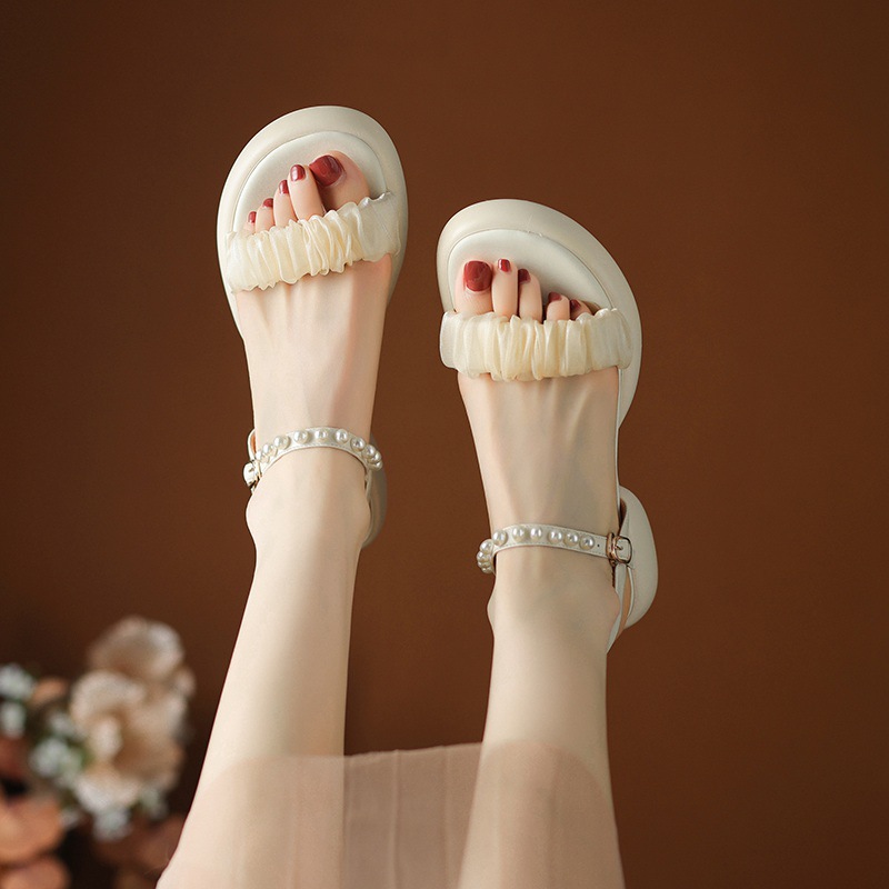 Thick buckle summer open toe thick crust gauze sandals