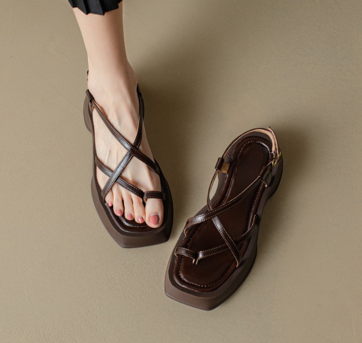 Thick crust platform soles square head summer weave sandals