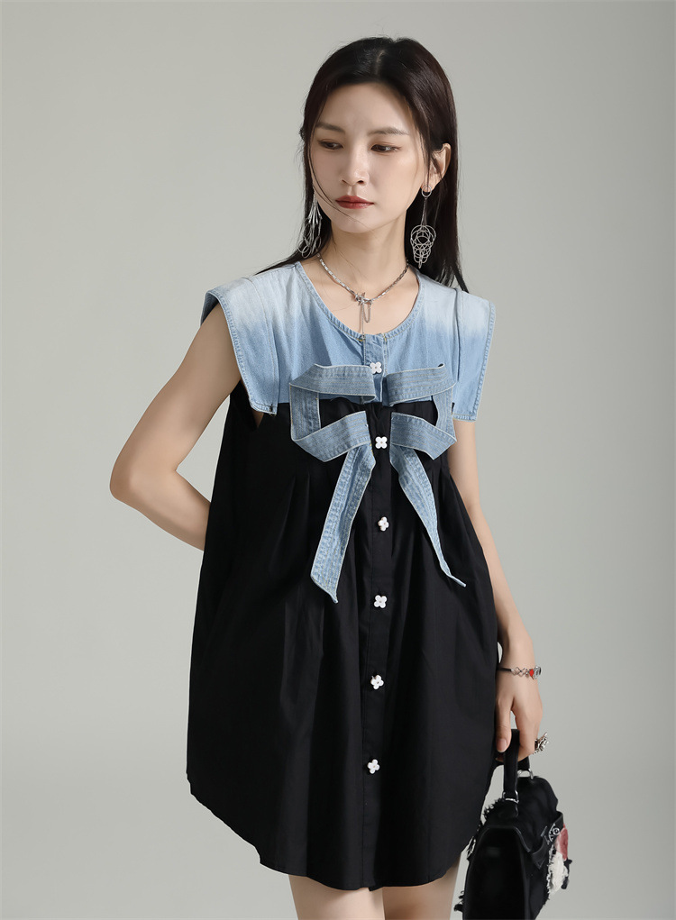 Summer slim shirt splice butterfly dress for women