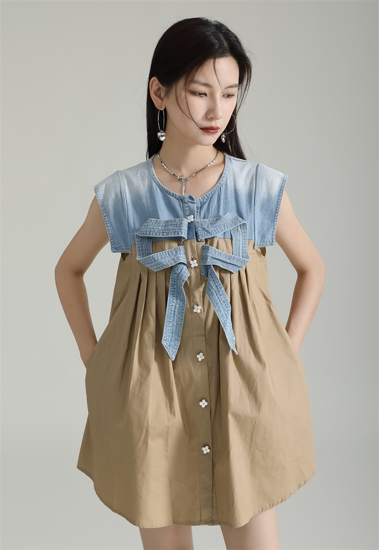 Summer slim shirt splice butterfly dress for women