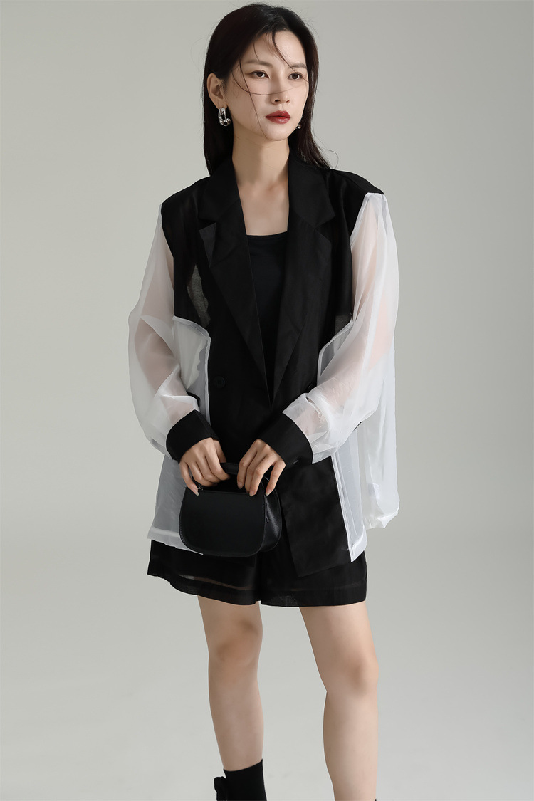 Summer business suit splice coat 2pcs set for women