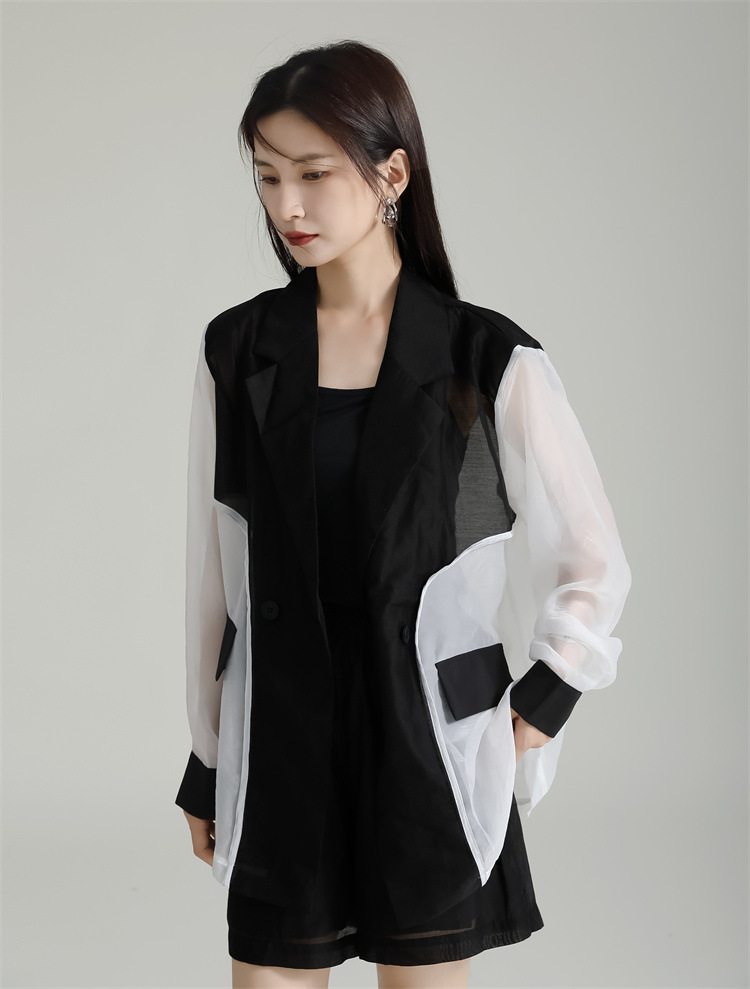 Summer business suit splice coat 2pcs set for women