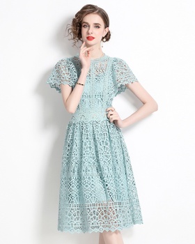 Lace European style summer lady raglan sleeve slim dress