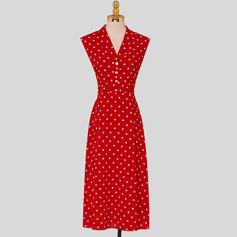 Pinched waist red dress chiffon long dress for women