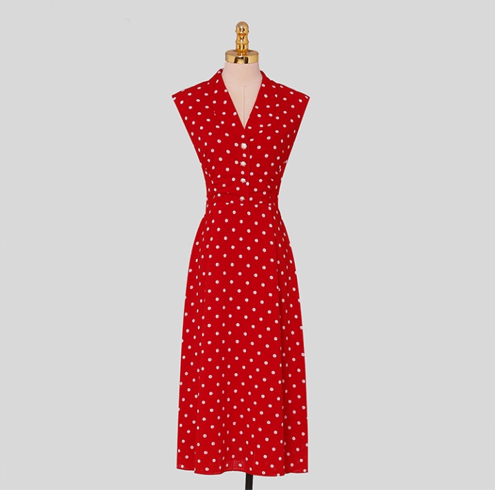 Pinched waist red dress chiffon long dress for women