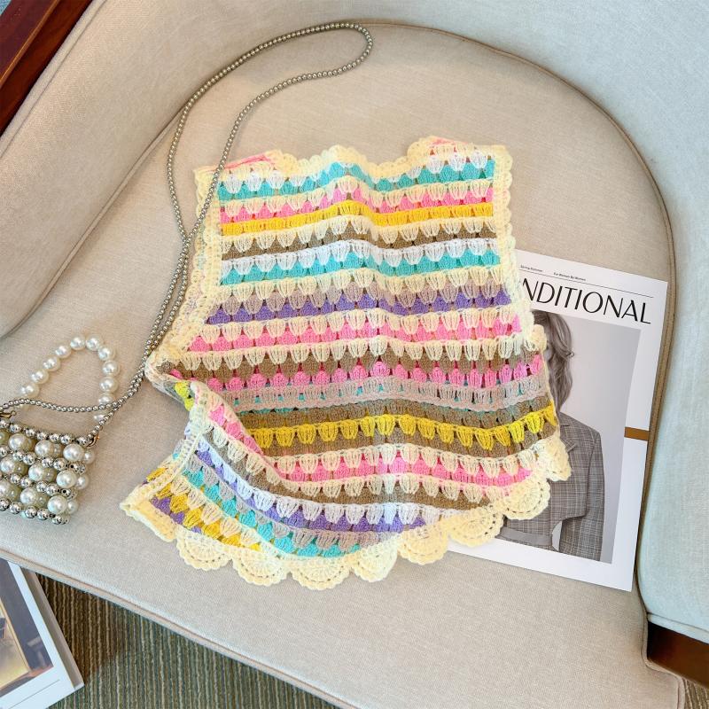 Crochet sleeveless rainbow vest stripe summer tops