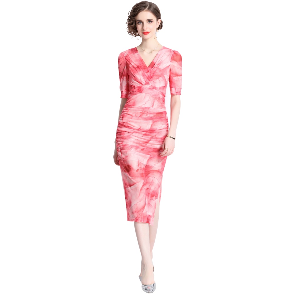 Frenum printing long dress slim dress for women