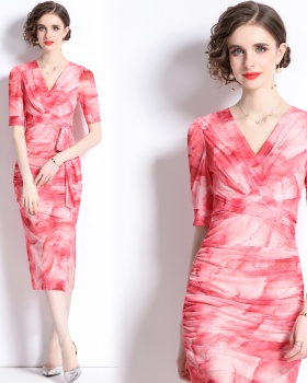 Frenum printing long dress slim dress for women