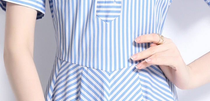 Retro pinched waist shirt slim stripe long dress