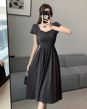 Summer pinched waist retro France style slim dress for women