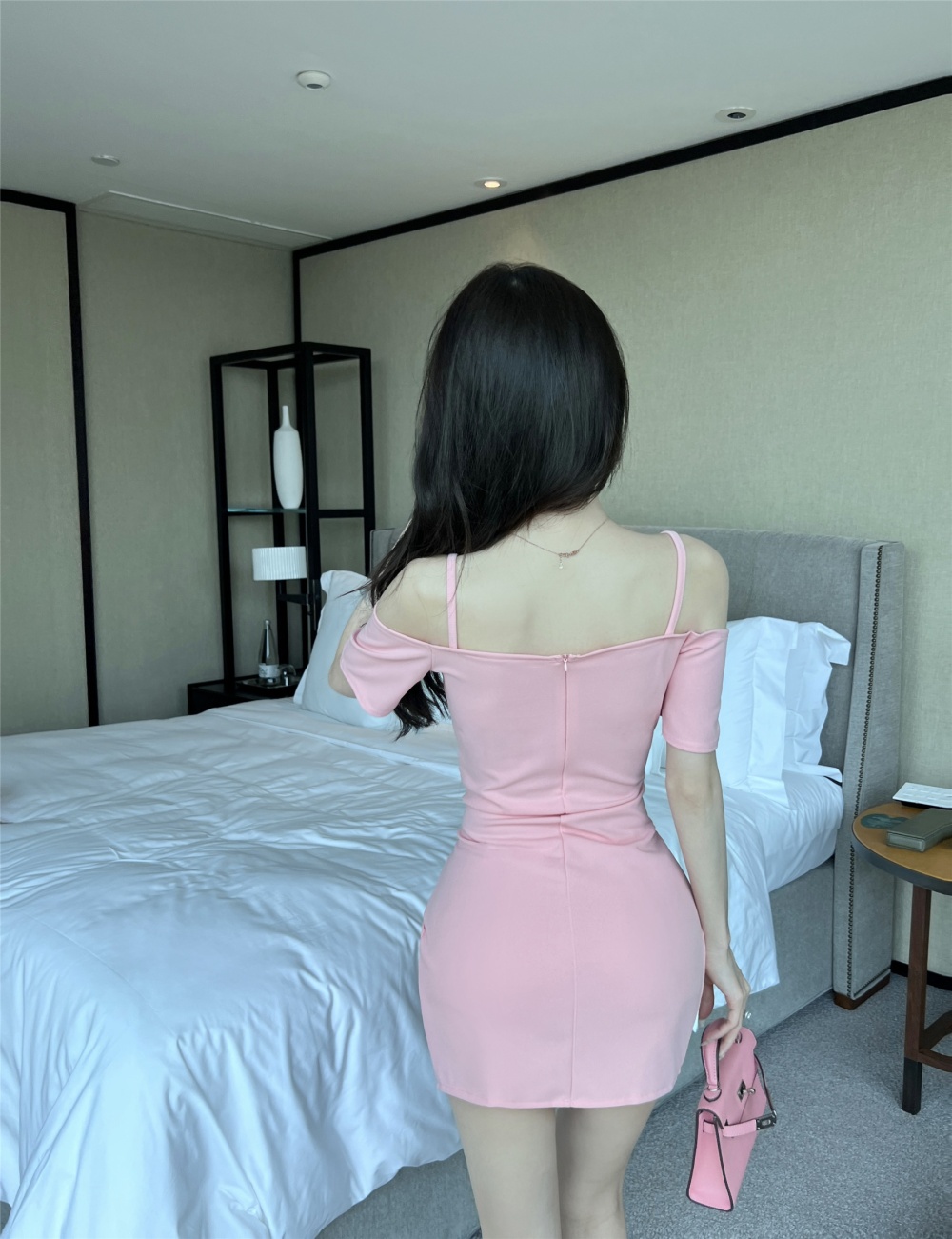 Package hip sling irregular low-cut sexy dress