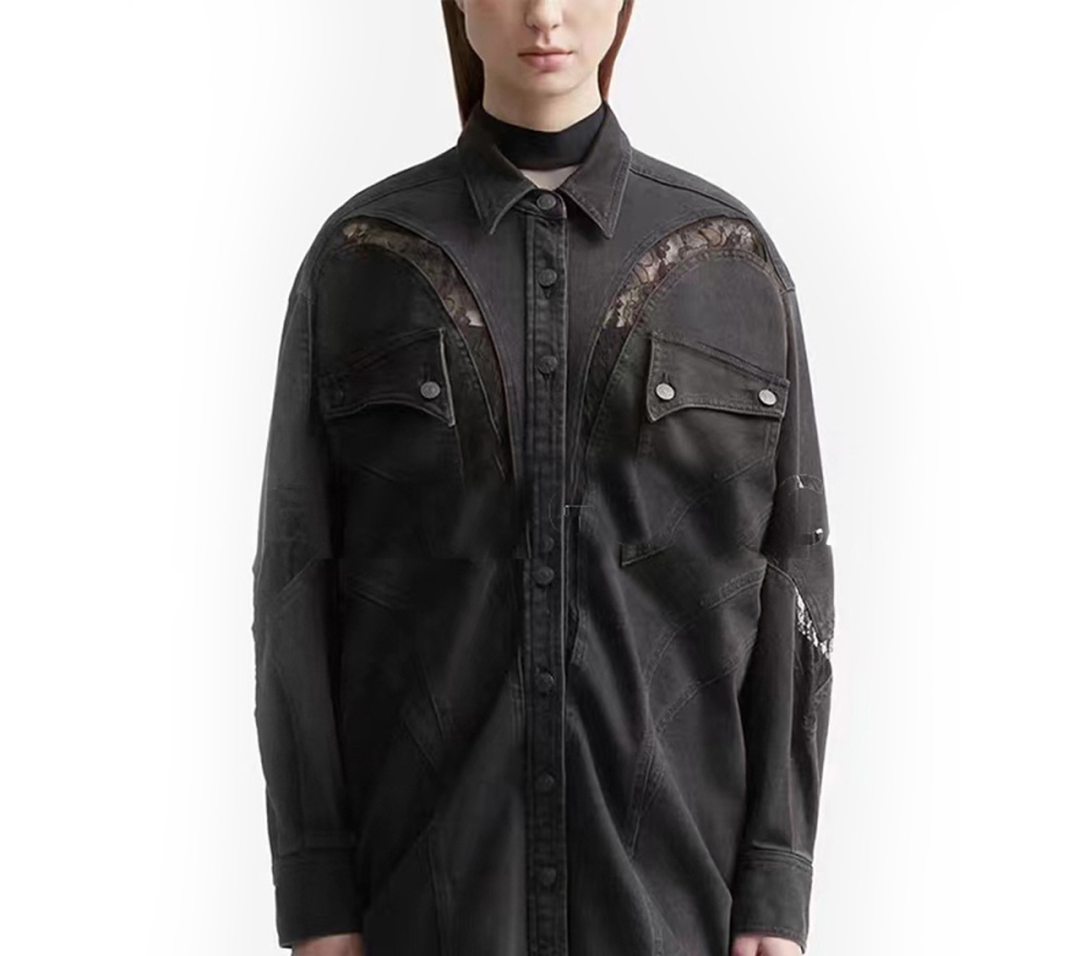 Denim stereoscopic jacket splice lace shirt for women