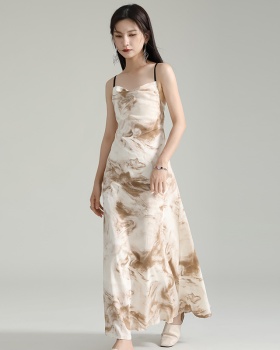 Temperament ink long strap dress Chinese style halter dress