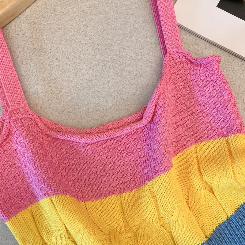 Stripe knitted tops spicegirl colors small sling