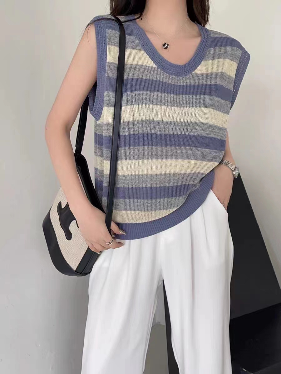 Niche summer sling tops France style sleeveless knitted vest