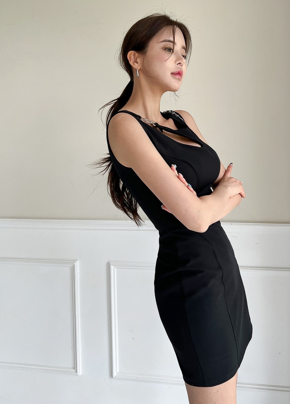 Sleeveless black spicegirl simple sexy dress