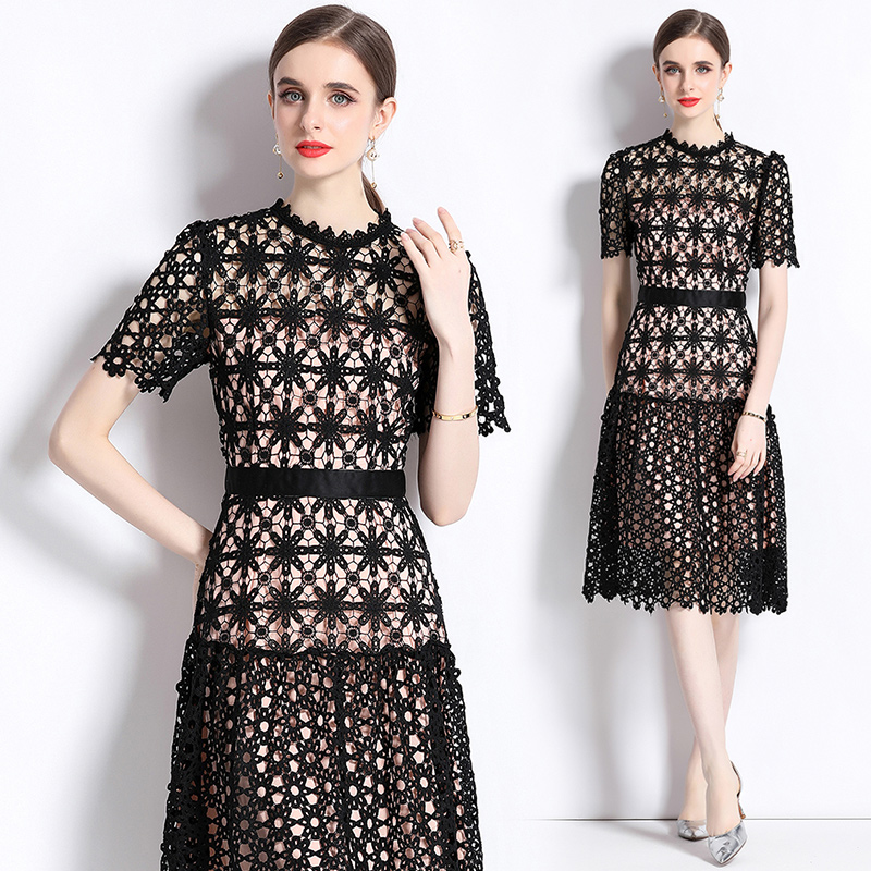 Lace embroidery long dress