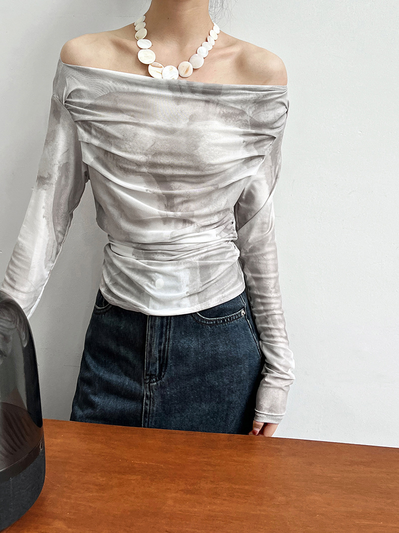 Gauze tie dye tops fold bottoming shirt for women