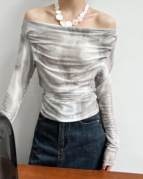 Gauze tie dye tops fold bottoming shirt for women