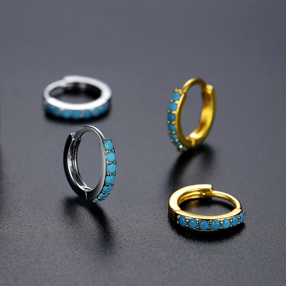 Inlay turquoise temperament zircon round earrings