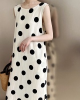 Drawstring sleeveless dress flax Korean style sleeveless dress