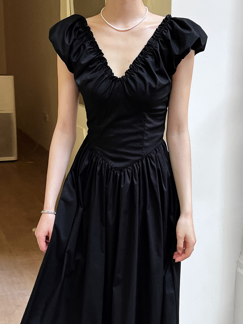 Fold temperament long dress pinched waist sleeveless dress