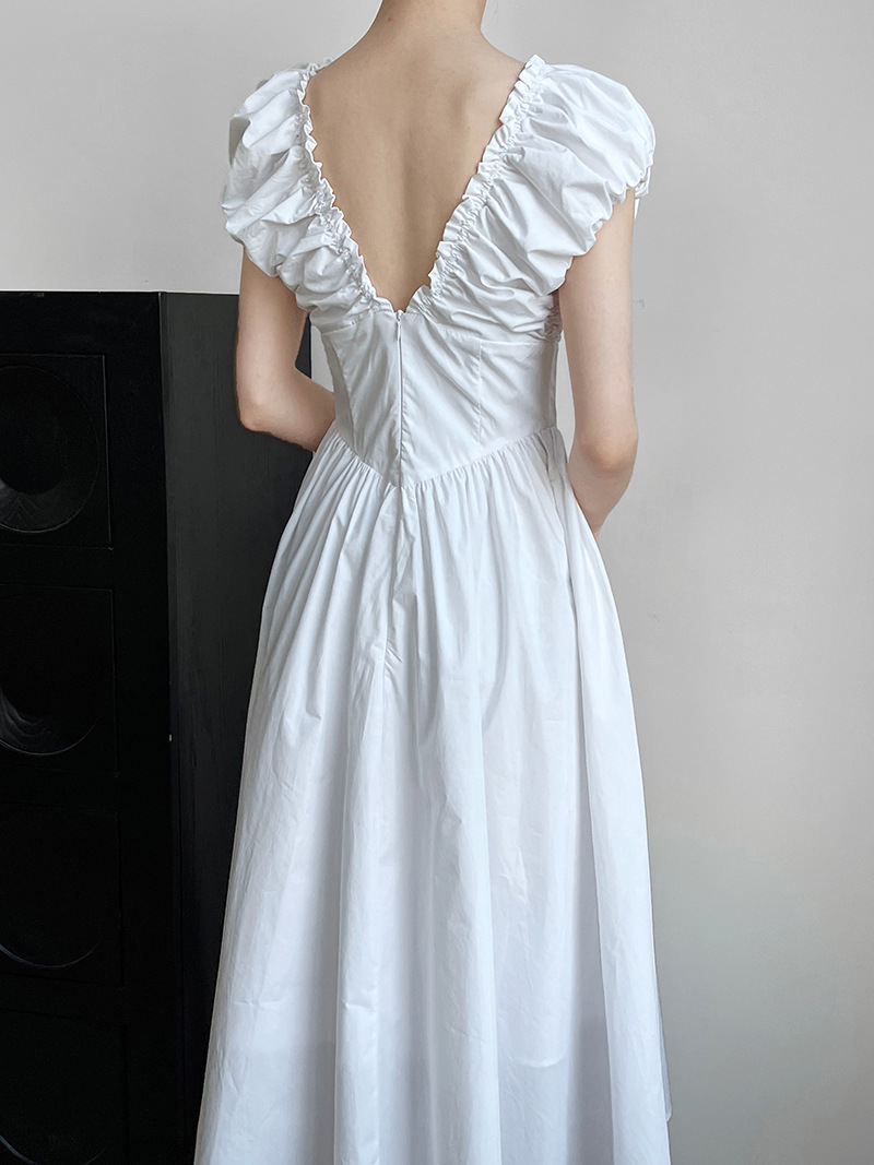 Fold temperament long dress pinched waist sleeveless dress