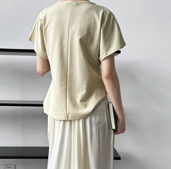 Tender fold U-neck tops short sleeve simple T-shirt for women