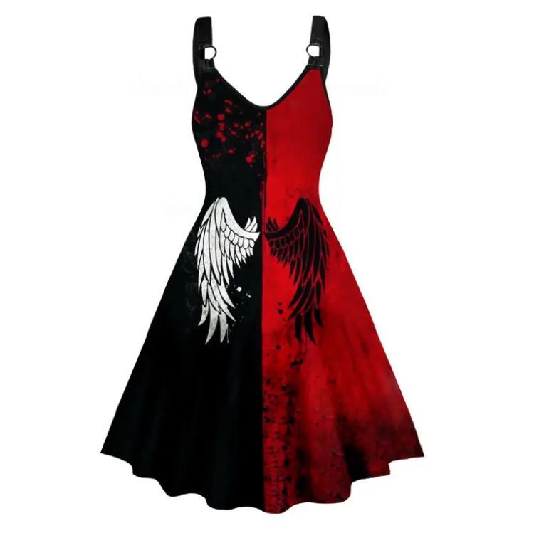 Big skirt party wing dress sling printing formal dress