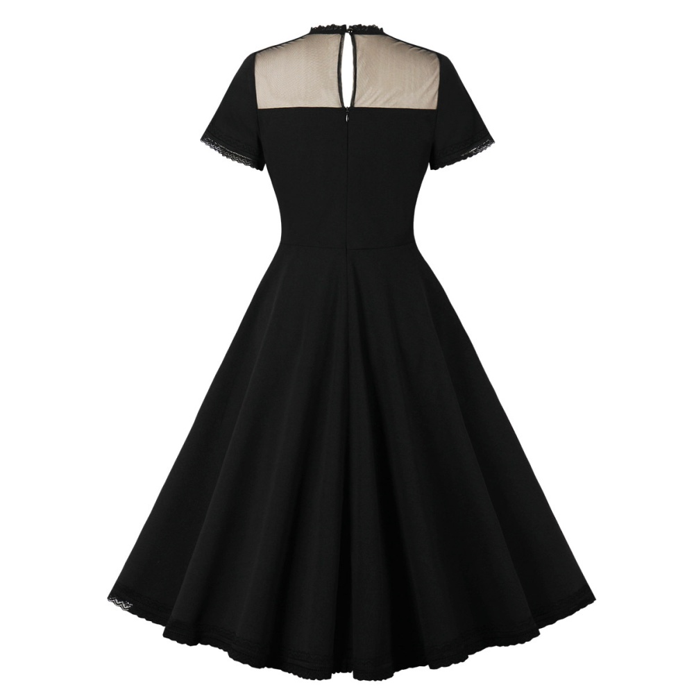 Black temperament gauze long European style dress for women