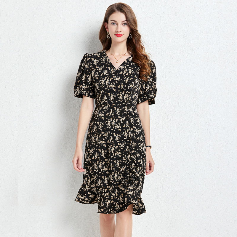Pinched waist floral drawstring dress for women