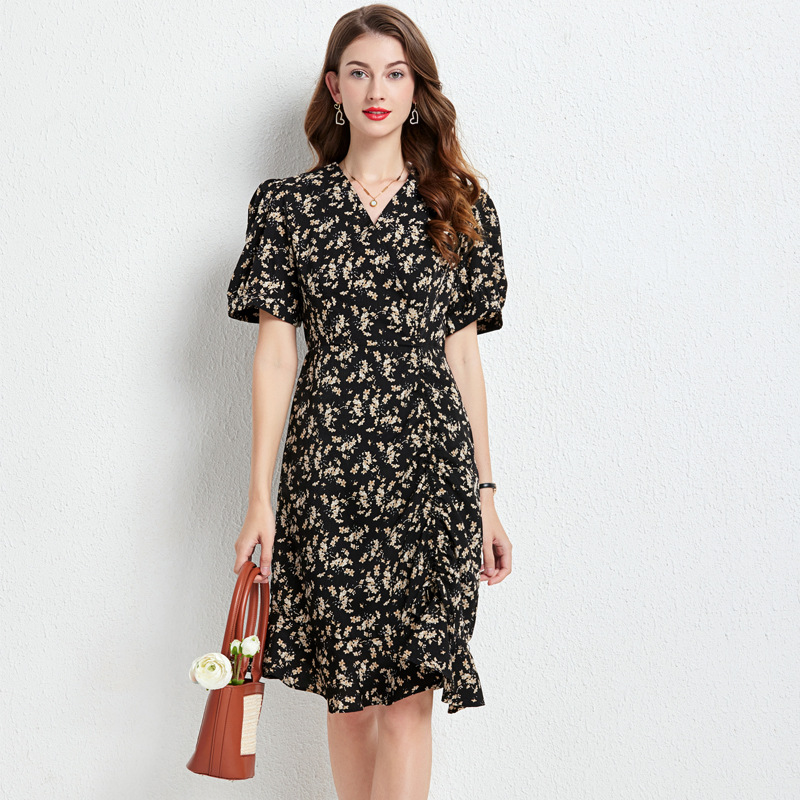 Pinched waist floral drawstring dress for women