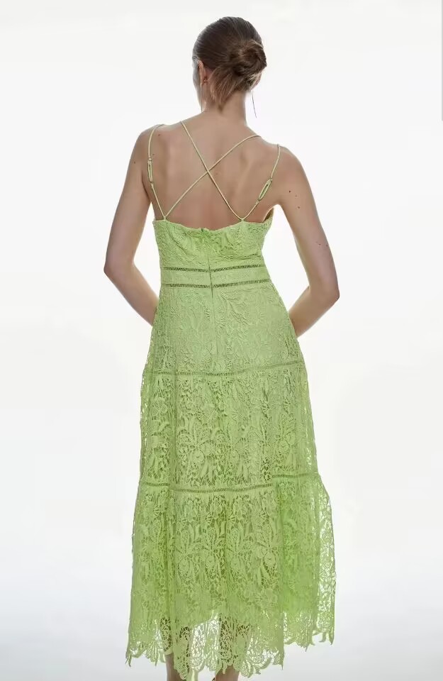 Sexy green dress double shoulder strap long dress