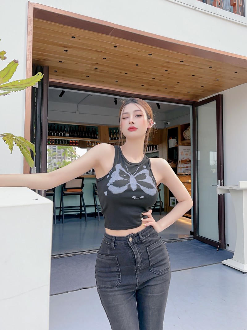 Slim butterfly tops printing spicegirl vest for women