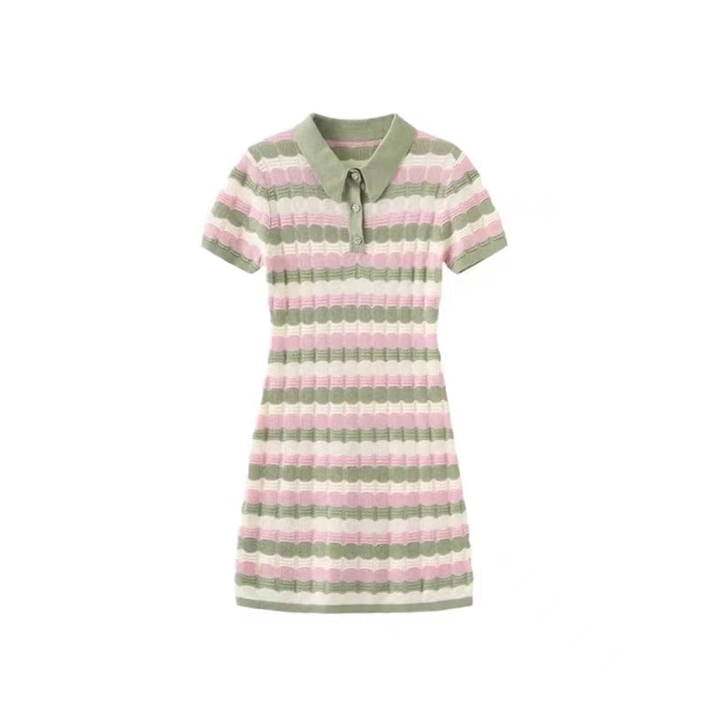 Slim summer stripe short sleeve knitted dress