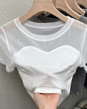 Splice Korean style tops summer gauze T-shirt for women