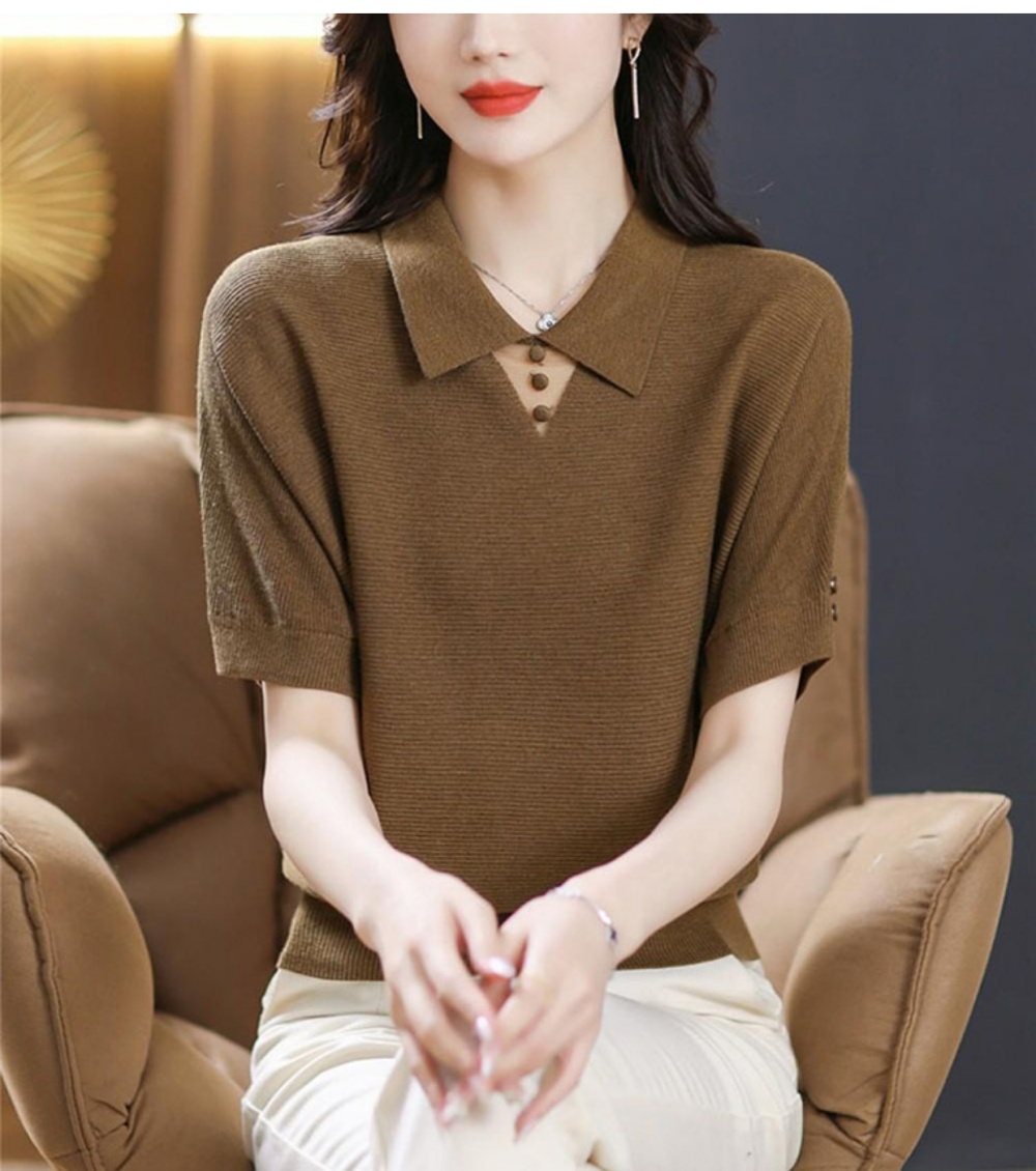 Middle-aged short sleeve small shirt silk ice silk tops for women
