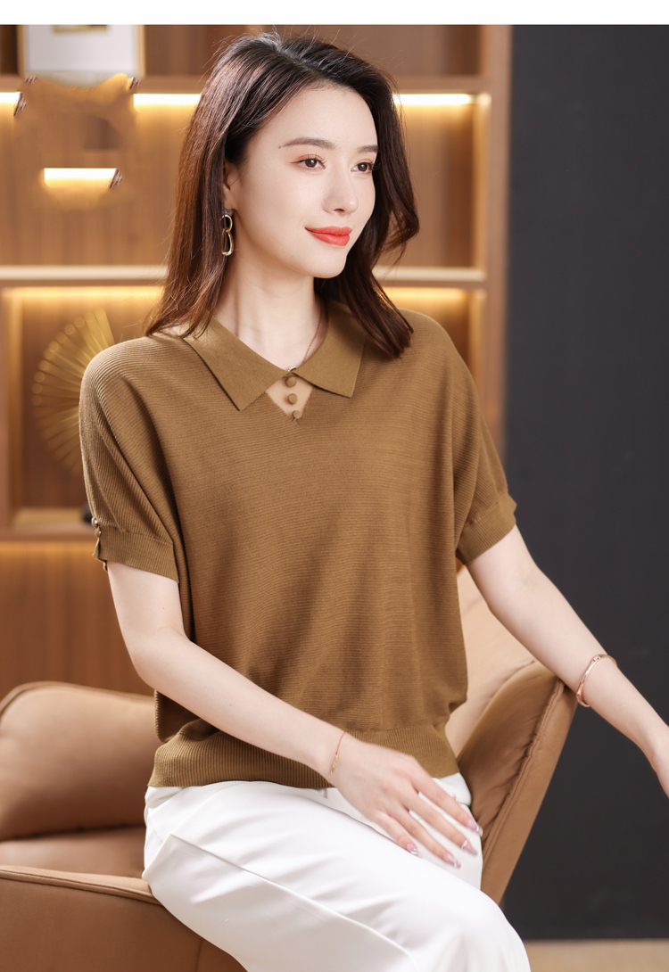 Middle-aged short sleeve small shirt silk ice silk tops for women