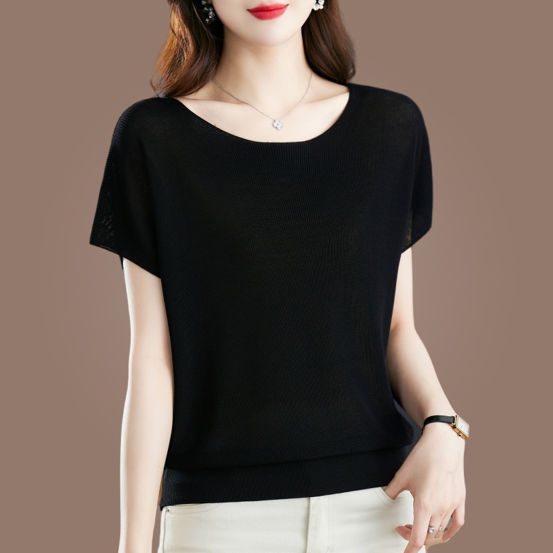 Short sleeve silk T-shirt summer tops for women
