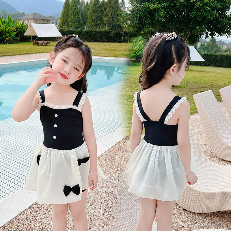 Conjoined bow swimwear lovely vacation puff skirt