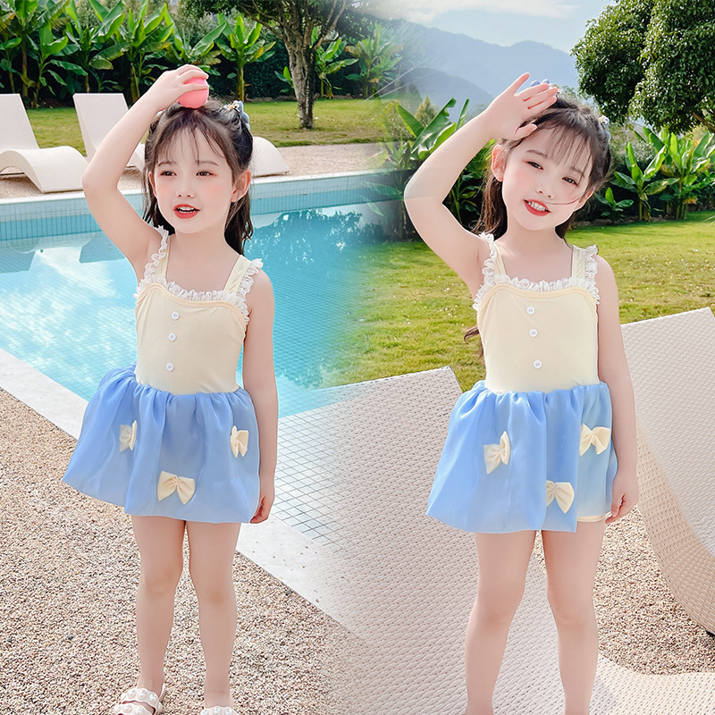 Conjoined bow swimwear lovely vacation puff skirt