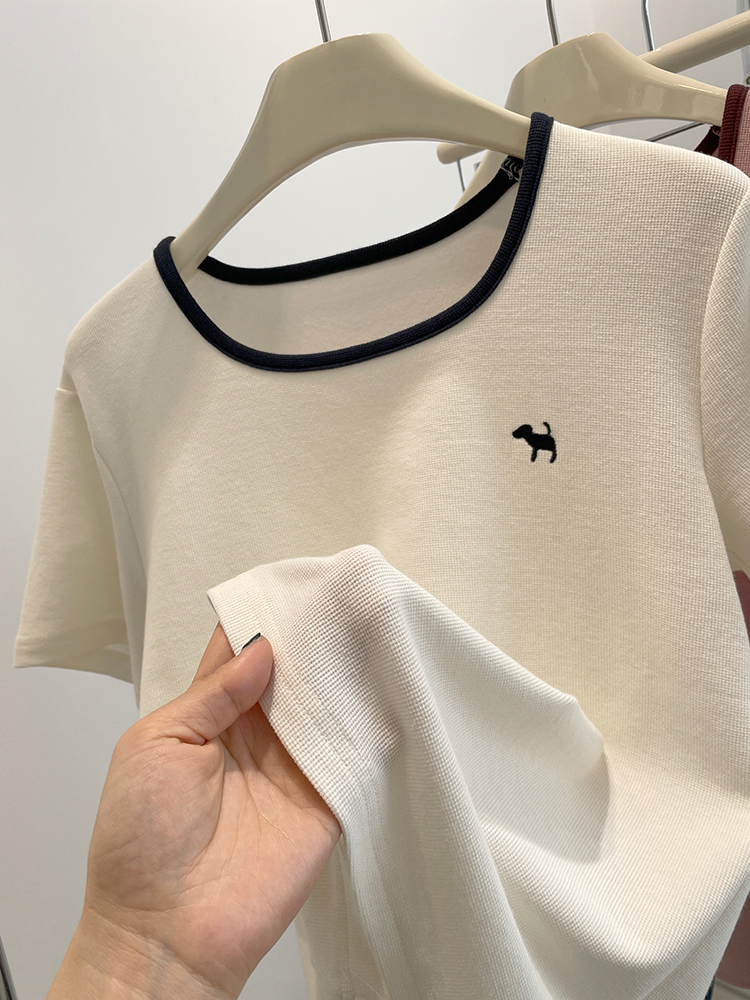 Embroidery short sleeve tops cotton summer T-shirt