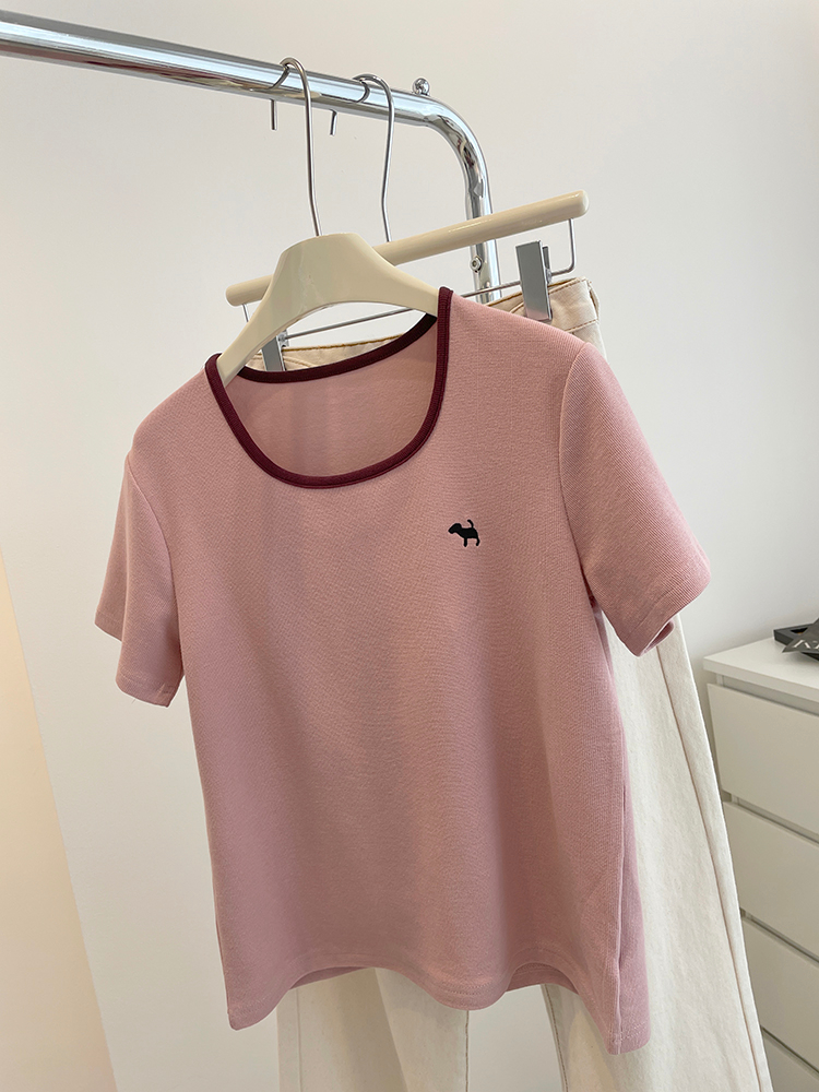 Embroidery short sleeve tops cotton summer T-shirt