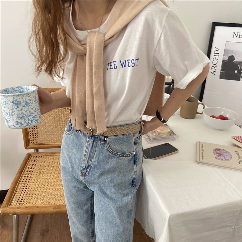 Long Korean style T-shirt short sleeve tops for women