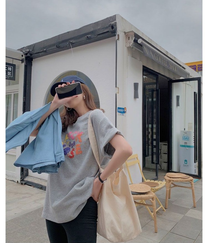 Korean style loose T-shirt long short sleeve tops for women