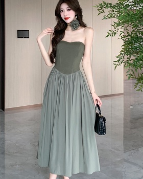 Slim wrapped chest long dress mixed colors sexy dress